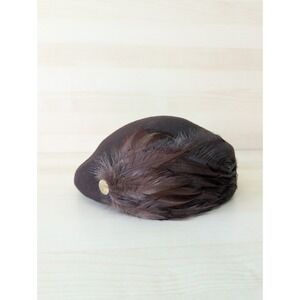 Vintage Evelyn Varon Doeskin Felt Brown Wool Flat A Symmetrical Feather Hat